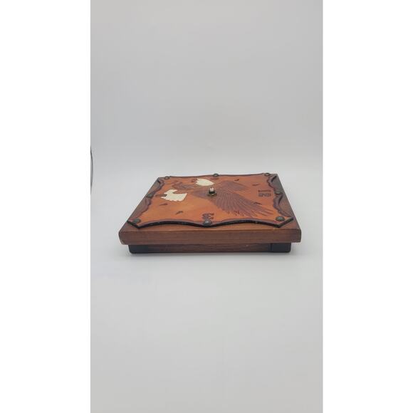 Wood and Tooled Leather Wall Clock Eagle Bird Vintage Retro Man Cave Biker brown - Picture 5 of 8